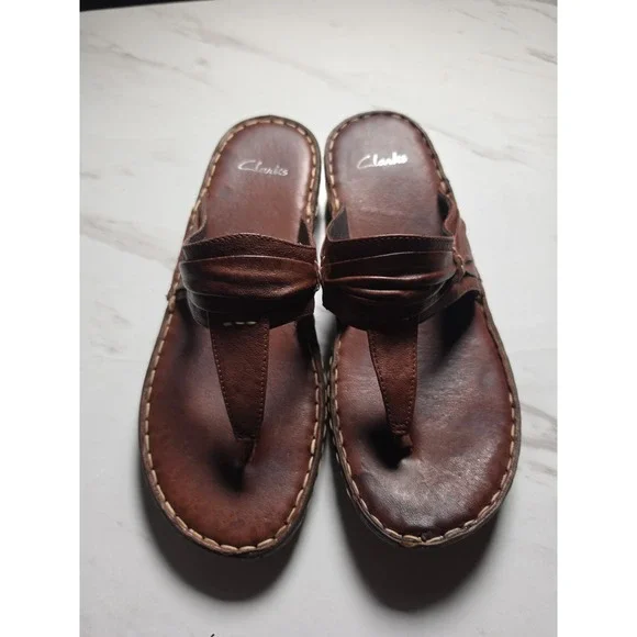 Clarks Women's Fenner Nerice Brown 10 Flip Flop Thong Sandals