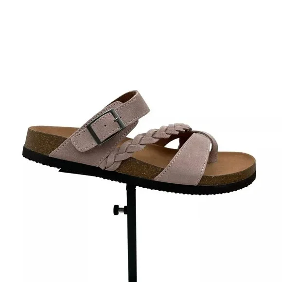 White Mountain Womens Leather Slide Sandals Size 9 Light Lavender Toe Loop Style