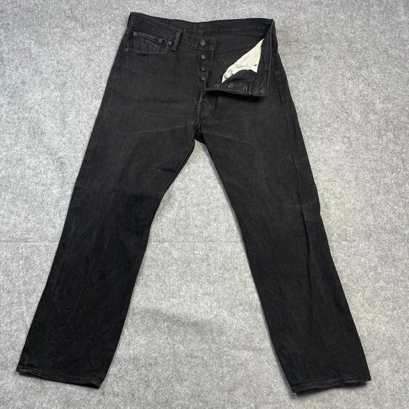 Levi's 501 Mens Jeans 36x32 (fits 34x30) Black Cotton Medium Wash Straight Leg