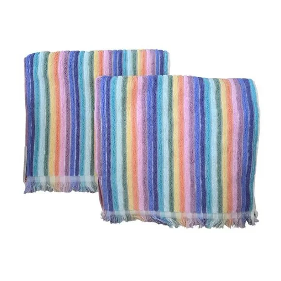 Rachel Zoe Rainbow Stripes Set of 2 Bath Towels NWT