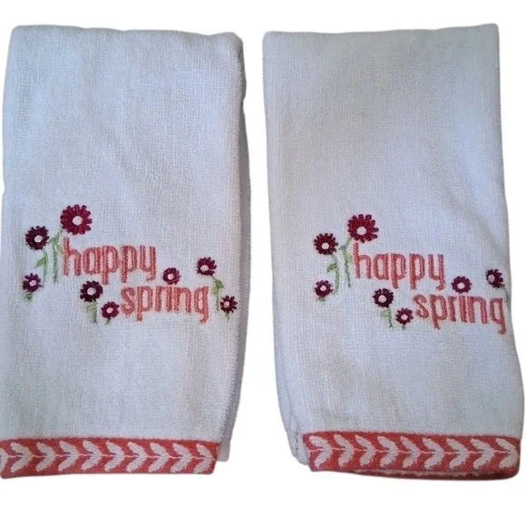 Croft & Barrow Happy Spring Embroidered Flowers Decorative Finger Tip Towels