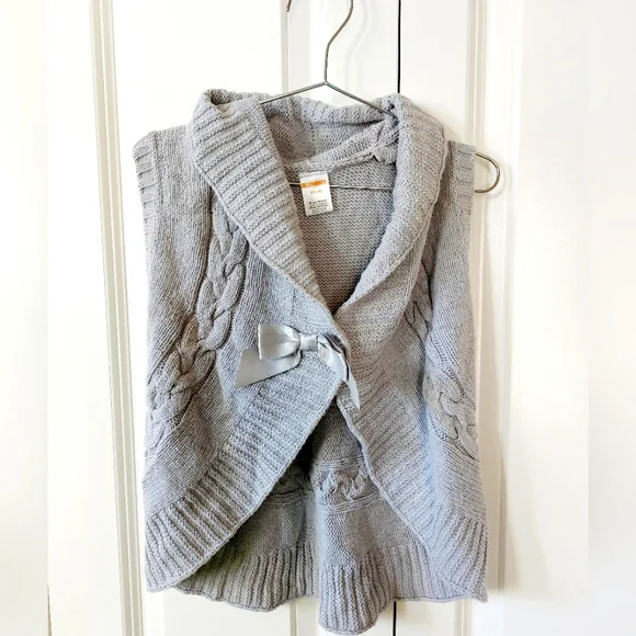 Grey Short Sleeve‎ Duster Vest Cardigan size 4 XS Winter Layering bow Gymboree
