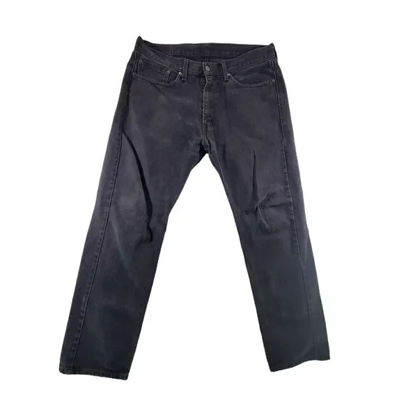 37x30 Levi's Jeans Men's 505 Black Regular Fit Denim Faded Straight Leg Classic