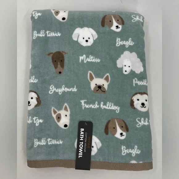 Envogue‎ Oversized Teal Dogs Maltese English Bulldog More Bath Towel 28