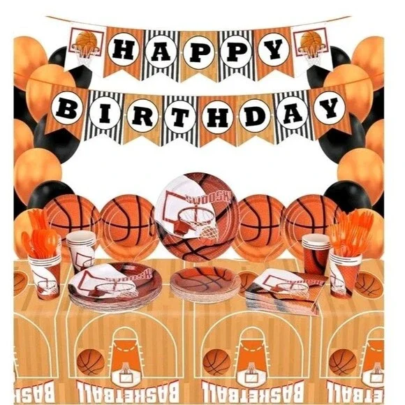 Basketball Birthday Party Tableware Set - Serves 25 People - Plates Napkins Cups