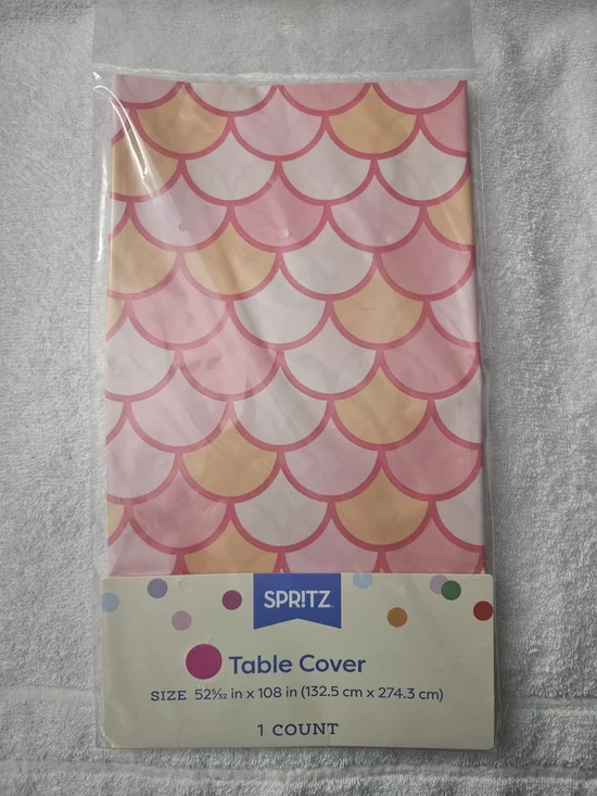 Spritz Pink & Peach Scalloped Design Plastic Table Cover - Mermaid Party Themed