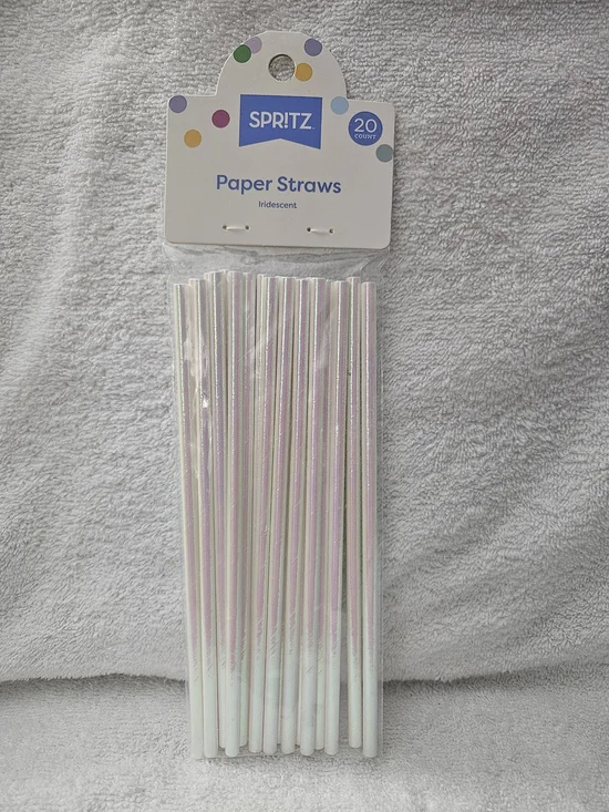 Spritz Iridescent Pink and White Paper Straws - 20 Pack