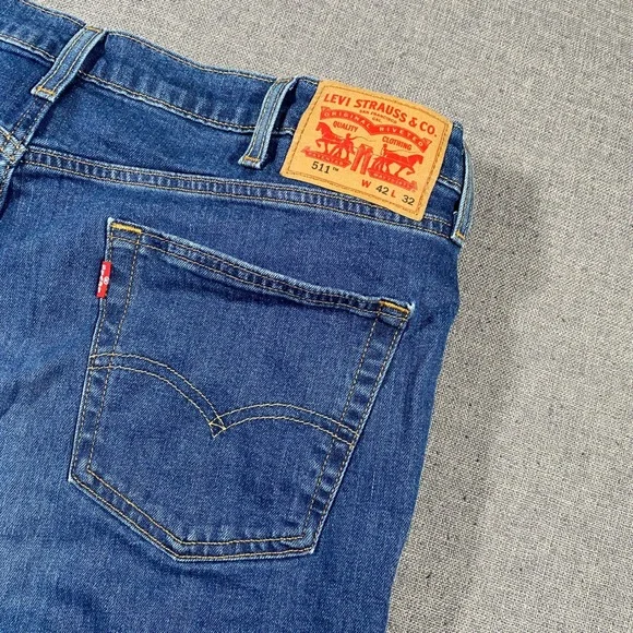Levi's 511 Slim Fit Jeans Mens W42 L32 Blue Stretch Denim 04511-1163