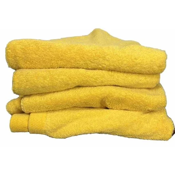 Vintage Y2K Set 4 United Colors of Benetton Bath Towel Yellow 100% Cotton 50x23”