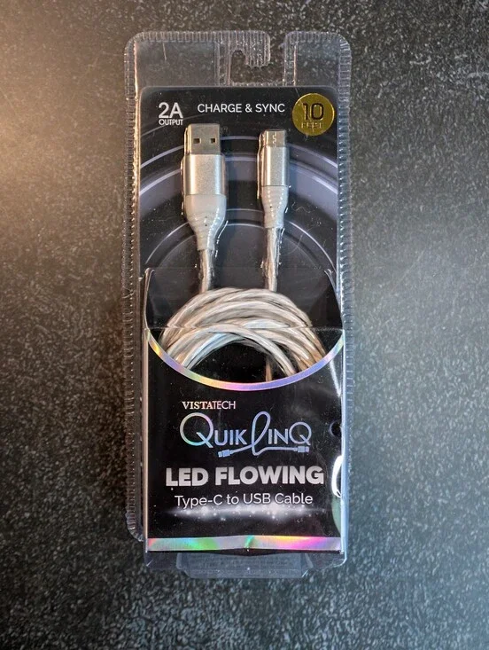Vistatech QuikLinq LED Flowing Type-C to USB Cable -10FT