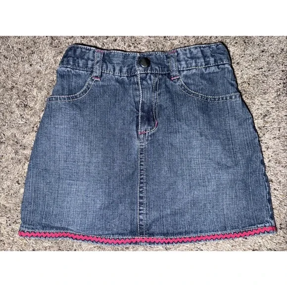 Gymboree Little Girls Size 6 Blue Jean Skirt Snap Pockets Cotton 2014‎ Pink Trim