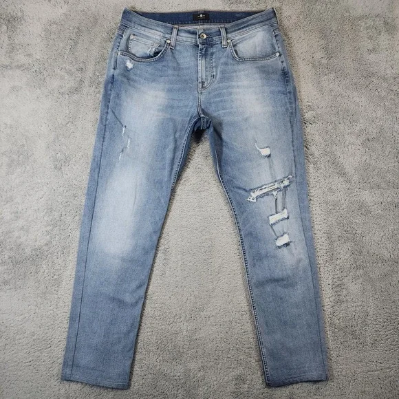7 For All Mankind Austyn Jeans Mens 34x30 Light Blue Distressed Relaxed Straight