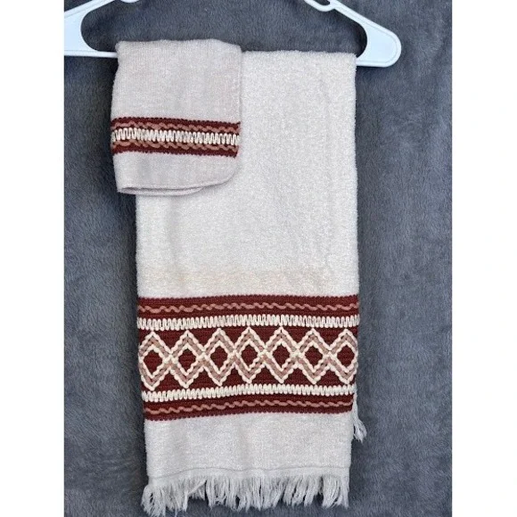 Vintage Cannon‎ Monticello Beige Brown Hand Towel Set Embroidered Trim