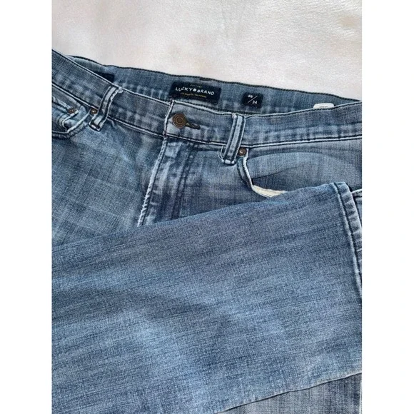Lucky Brand 121 Slim Jeans Mens 36x34 Blue Medium Wash Denim Distressed