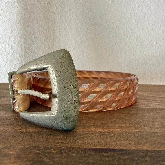 Vintage Lucite Style Translucent Carved Belt 36