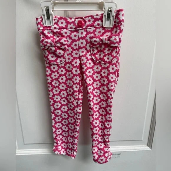 Gymboree 2T Girls Pink and White Floral Casual Bottoms Stretch Pants Bow Pockets