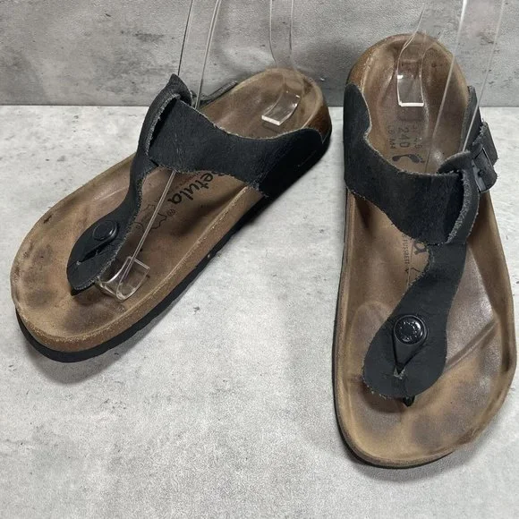 Birkenstock Gizeh Betula Black Leather Nubuck Thong‎ Sandals Womens Sz 37 US 6