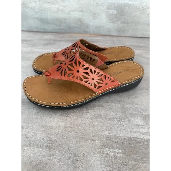 Natural Soul Women's Sandals Thong Coral‎ Leather Cutout Comfort Casual Shoes
