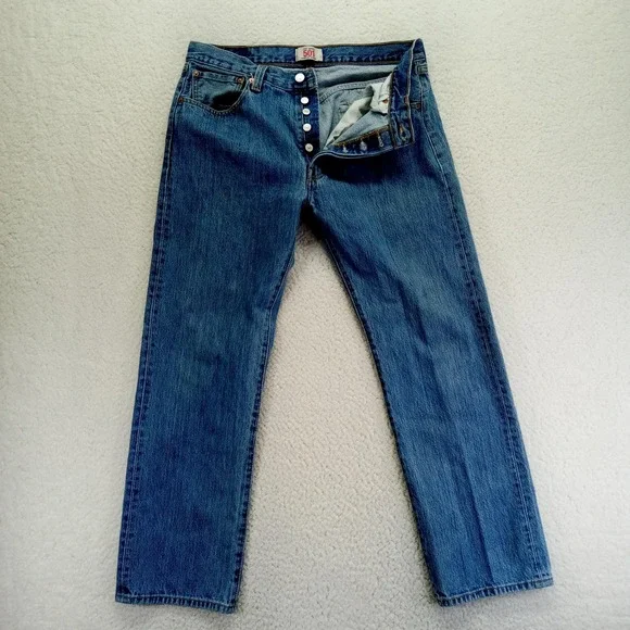 Levi's 501 Jeans Mens Button Fly Straight‎ Leg Blue Denim W34 L30