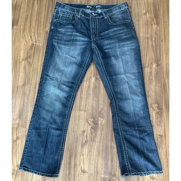 Request Y2K‎ Jeans Men 36x30 Flap Pockets Rivets Straight Fade Whiskers