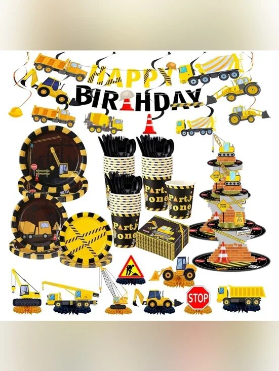 258 Pcs Construction Birthday Party Supplies