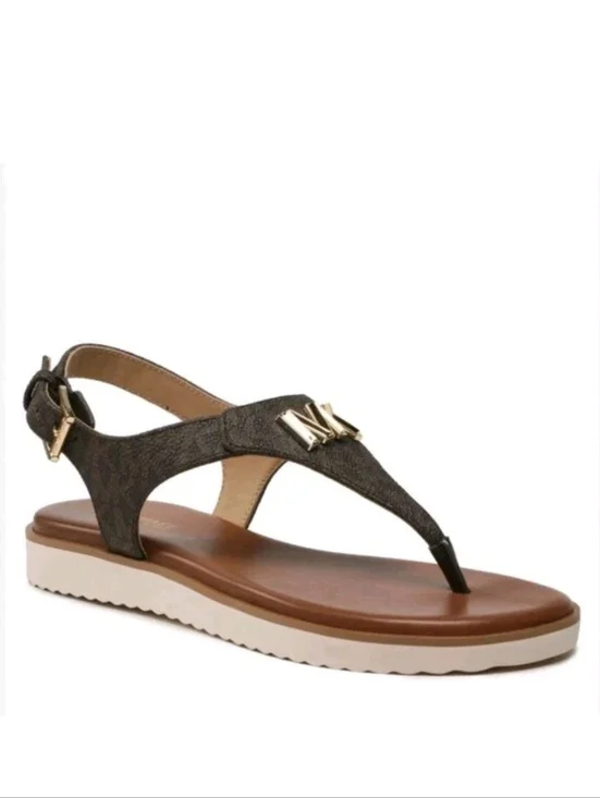 Michael Kors Jilly Flat Sandals Brown Logo - Size 9 **NEW**