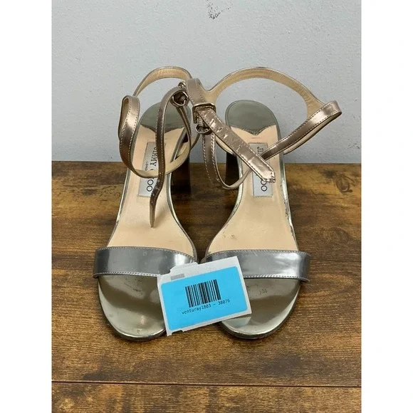 Jimmy Choo Metallic Block Heel Sandals Women's Size‎ 39.5 US 9.5 Luxury Designer