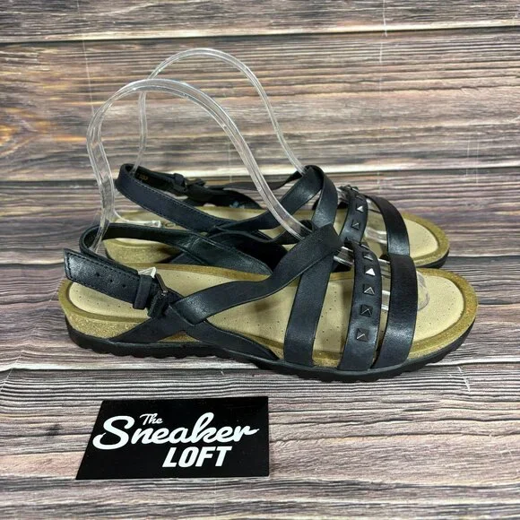 Ecco Women's Dagmar‎ Cross Black Leather Studded Sandals Size 7.5