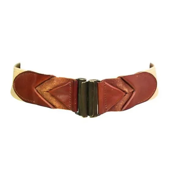 CORSET BROWN REAL LEATHER BEIGE ELASTIC 2