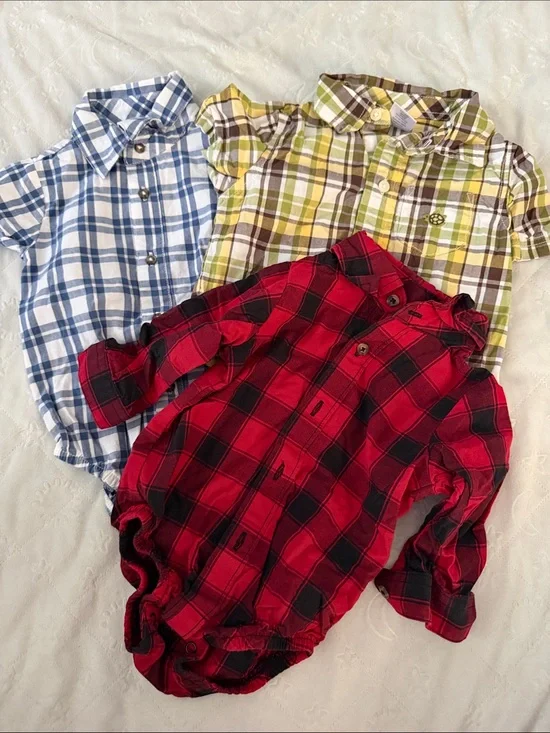 Gymboree Plaid Button-Front Baby Shirts in Red, Blue & Yellow 3-6 months