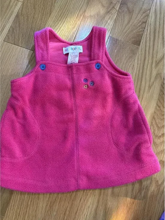 Vintage Gymboree Rainbow Tag Fleece Jumper Dress with Floral Embroidery