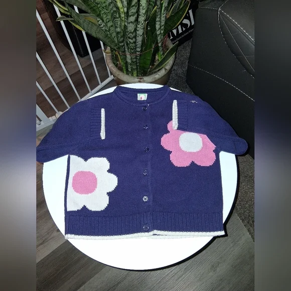 Vintage 2001 Gymboree Blue Cardigan Sweater Floral Retro 5