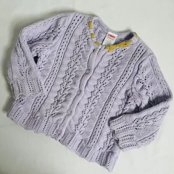 Y2k Gymboree Lavender Purple Knit Cardigan w/ Gold Bow Collar Accent Sz 12-18 mo