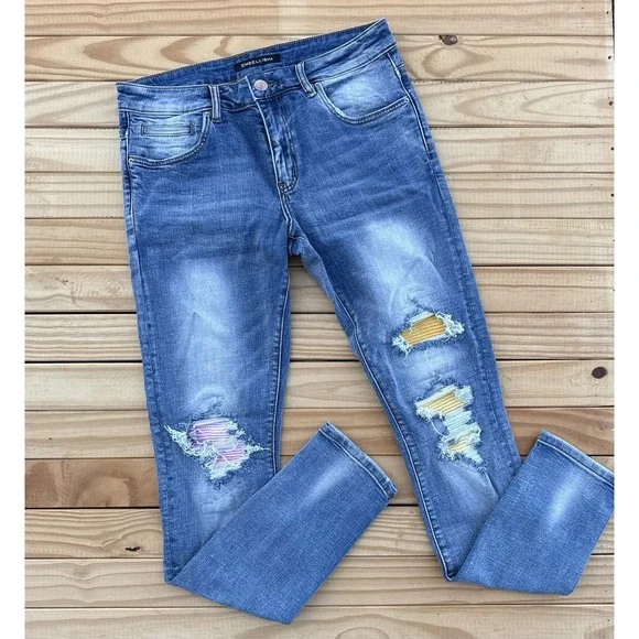 Embellish Jeans Distressed Yellow/pink Patch Men's Is 32‎ Skinny Fit