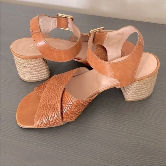 Marroqui Sanchez Chevron Weave Criss‎ Cross Sandals Block Jute Heel Size 9.5