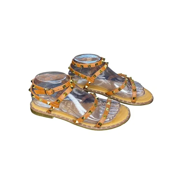 Madden‎ Girl Studded Gladiator Sandals Strappy Ankle Wrap Tan Brown Size 7.5