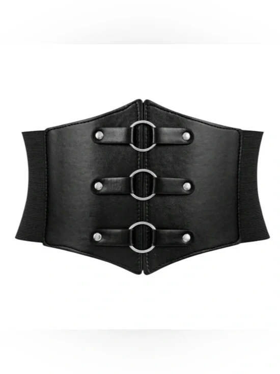 Plus Corset Belt Black Round Buckle Stretchy Ren Faire Fairycore Cosplay 1X/2X