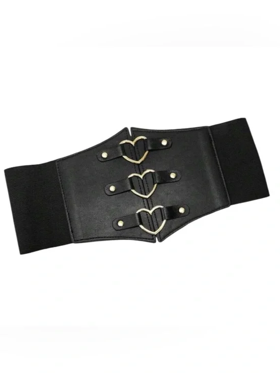 Plus Corset Belt Black Heart Buckle Stretchy Ren Faire Fairycore Cosplay 1X/2X