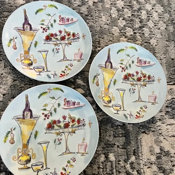NEW SET OF 3 Crate & Barrel RSVP Diane Bigda plate SALAD APPETIZER DESSERT