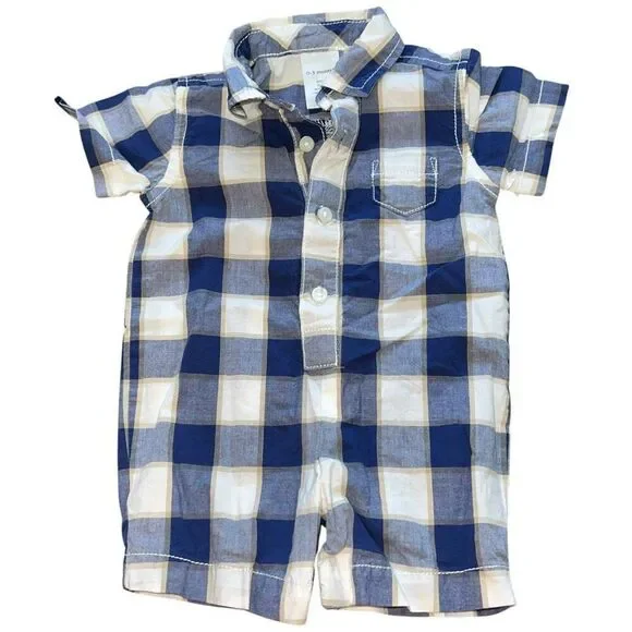 4/$25 Gymboree Blue‎ & White Checkered Baby Romper - Size 0-3 months