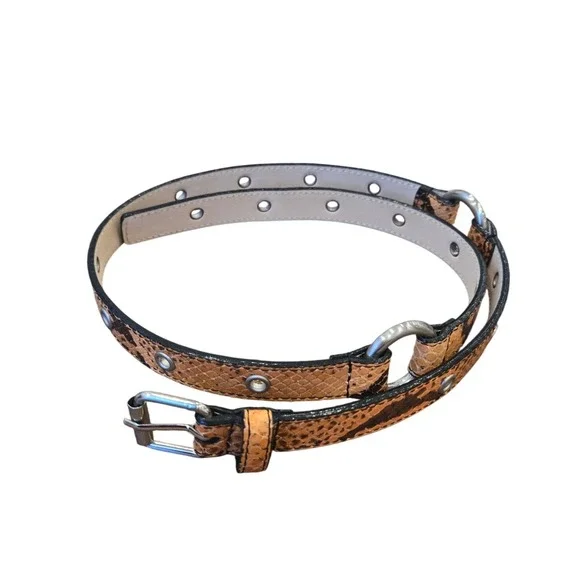 Worth Women's Belt‎ Italian Leather Snakeskin Silver Ring Luxury Hardware Medium