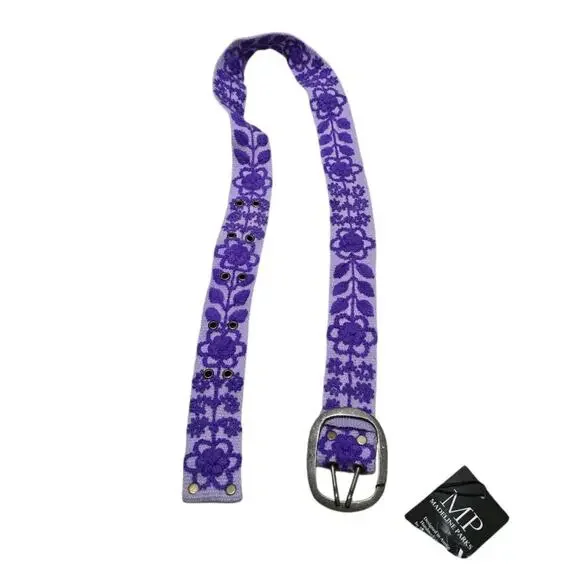 Nwt Madeline Parks Eliza Embroidered Belt Purple Large