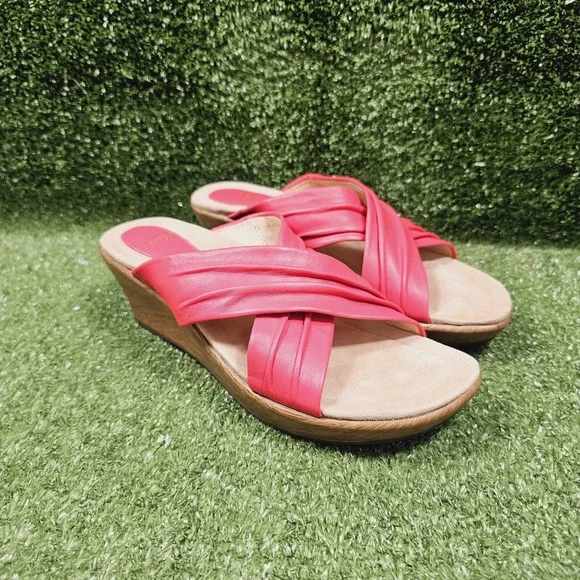 Dansko Neve Criss Cross Red Corral Leather Wedge Sandals Womens Size EU 39 US 9‎