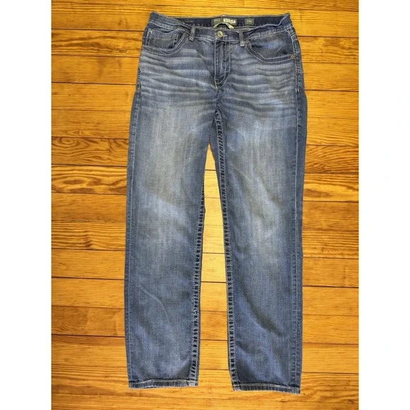 BKE‎ Nolan Straight Leg Men's Jeans Medium Wash 33L Cowboy Embroidered Pockets