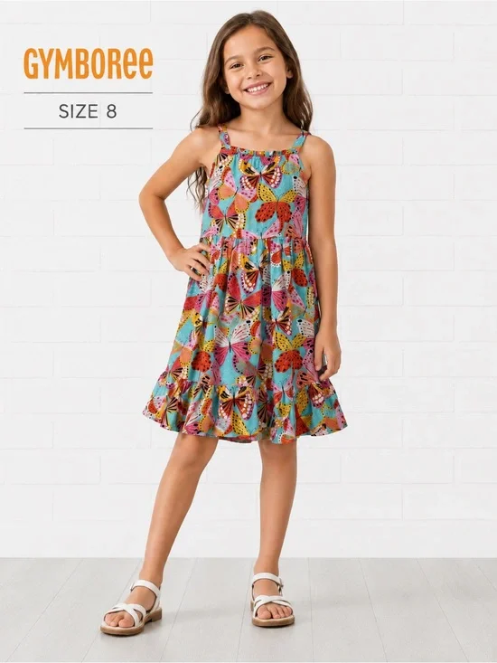 Gymboree Girls Butterfly Print Sundress Size 8 Colorful Summer Dress
