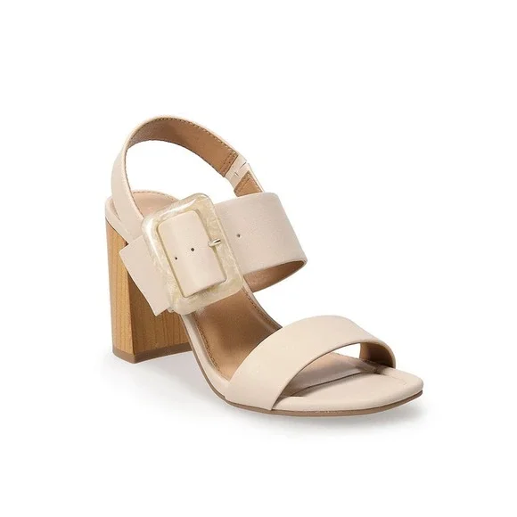 LC Lauren Conrad Buckle Strap Block Heel Sandals Size‎ 10 Bone 3.25