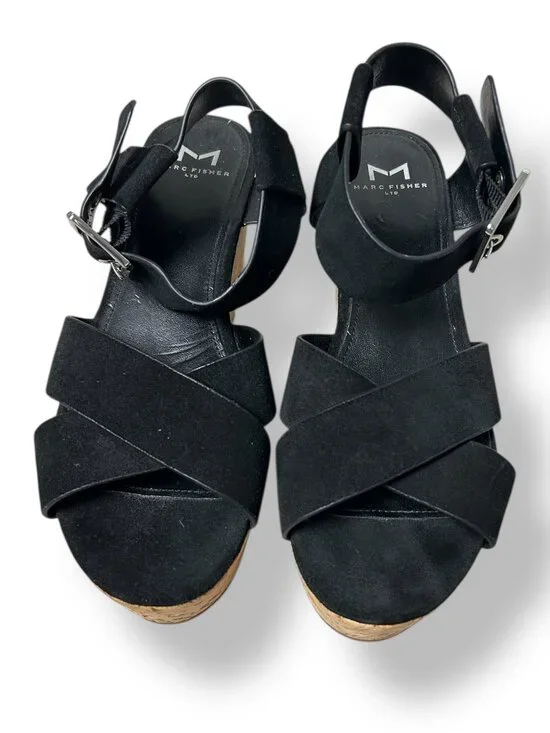 Marc Fisher LTD Cacie Black Suede Cork Platform Sandal Sz 6