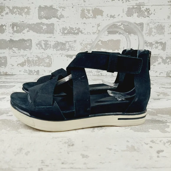 NEW Eileen Fisher Sport Tumbled Nubuck Platform Black Sneaker Sandals H298