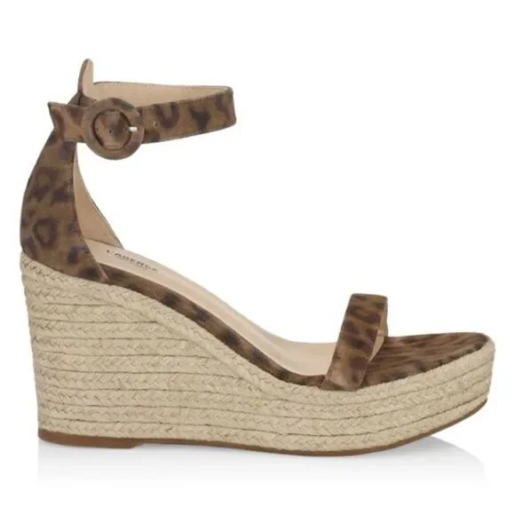 L'AGENCE Elysee Suede‎ Espadrille Wedge Sandals Cheetah Sz 37 US 7