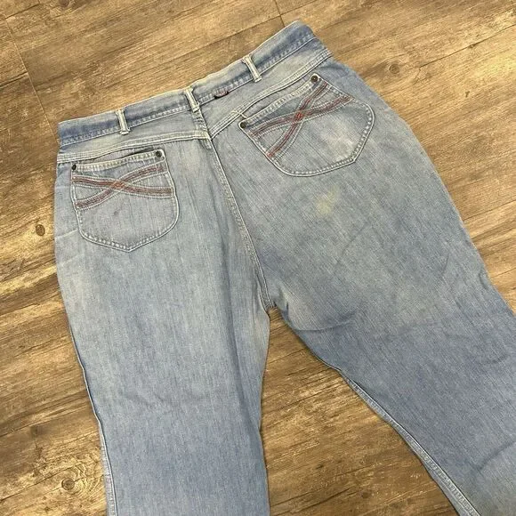 Vintage Red Snap Light Wash‎ Denim Boot Cut Grunge Punk Jeans DISTRESSED NO SIZE